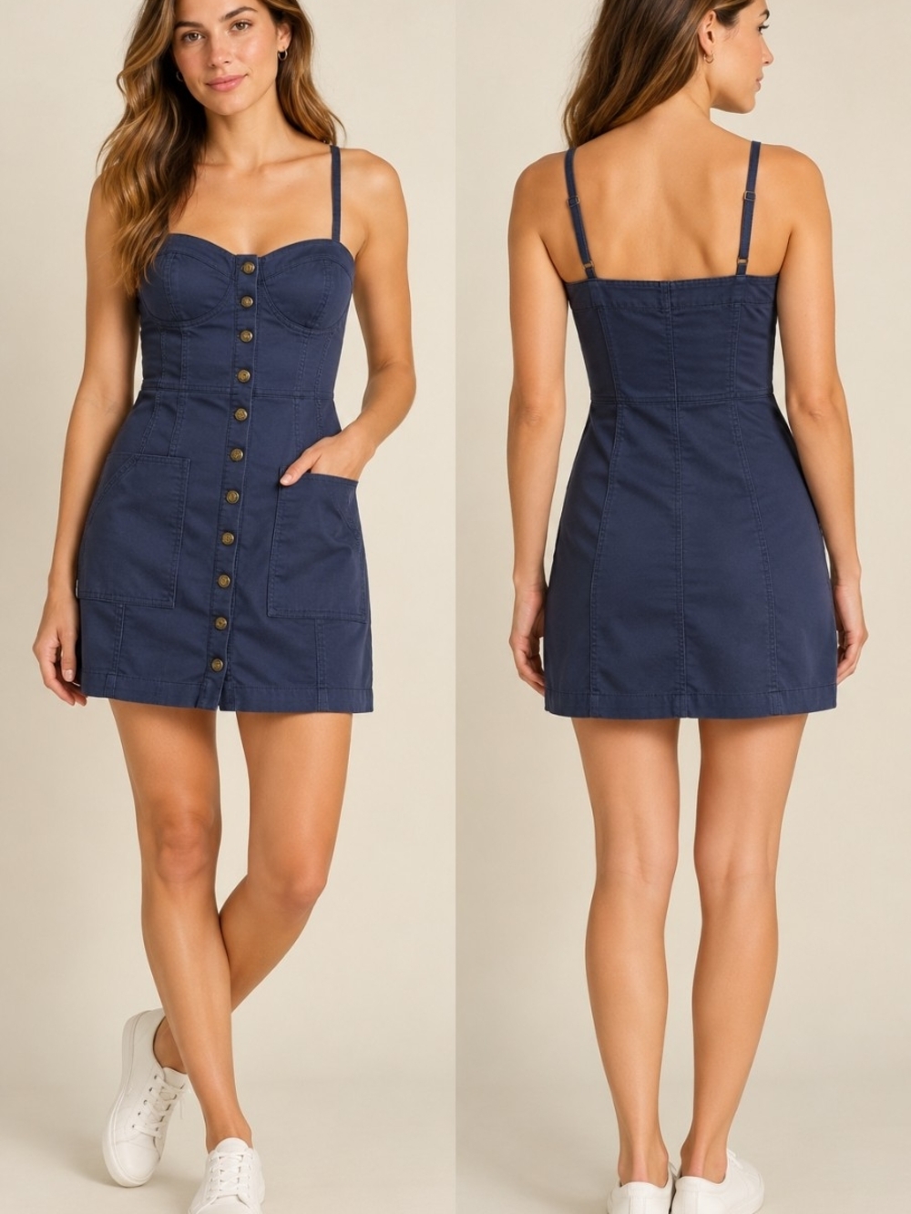 J. Crew Navy Button-Front Mini Dress with Pockets